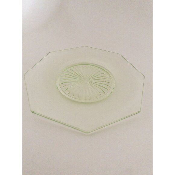 Vintage Uranium Glass Octagonal Plates Set Of 5 With Sunburst Design - Picture 6 of 7